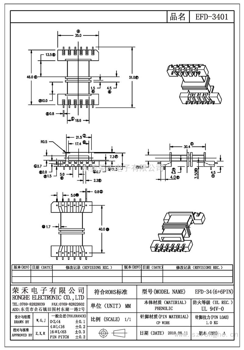 RH-EFD-3401/EFD-34臥式 (6+6PIN)