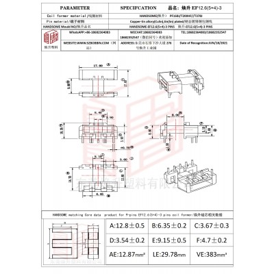 煥升塑料EF12.6(5+4)-3高頻變壓器骨架磁芯BOBBIN圖紙